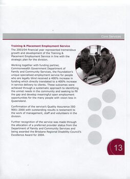 Overview and achievements of Training and Placement Employment Service and picture of man using a machine whilst another watches