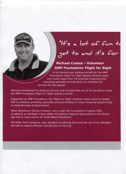 Interview with Michael Coates, volunteer pilot of AMP Flight for Sight appeal, and portrait of Michael