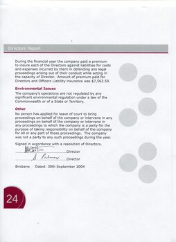 Director’s report including environmental issues and possibility of proceedings