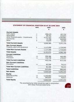 Statement of Financial Position for the end of the financial year