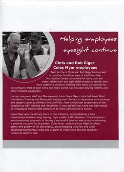 Portrait and story of Chris and Rob Giger and their roles at Coles Myer