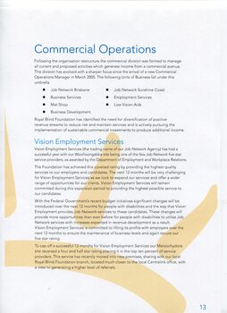 Overview and achievements of Commercial operations including Vision Employment service