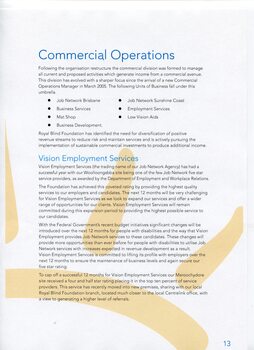 Overview and achievements of Commercial operations including Vision Employment service