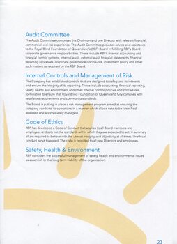 Corporate governance information including audit, risk management and code of ethics