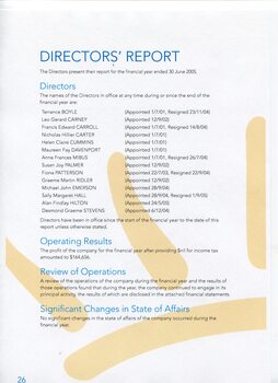 Director’s report including names of directors and review of operations