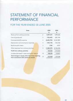 Statement of Financial Performance for the end of the financial year