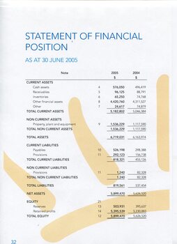 Statement of Financial Position for the end of the financial year