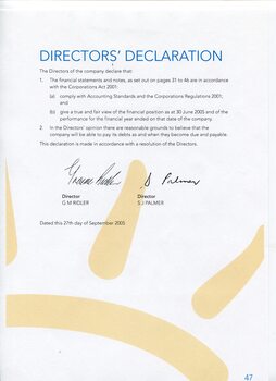 Director’s statement for accounts ended this financial year