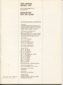 Listing of office bearers, committee and address for head office