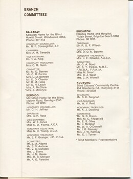 Branch committees at Ballarat, Brighton, Bendigo and Kooyong