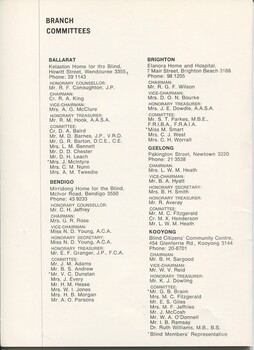Branch committees at Ballarat, Brighton, Bendigo, Geelong and Kooyong