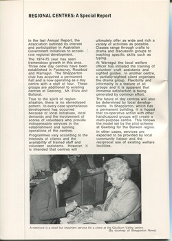 Overview of Regional centres.  A woman receives a manicure from another.