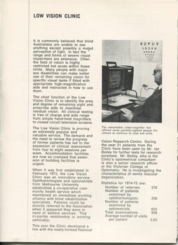 Overview of the Low Vision clinic. A man using CCTV to read.