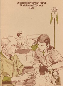 Drawing of man using a pottery wheel, woman in bed and person having eyes examined
