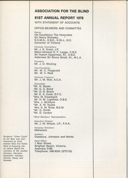 Listing of office bearers, committee and address for head office