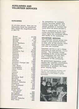 Overview of Auxiliaries and Volunteer Services.  People sit and listen as a volunteer reads a newspaper.
