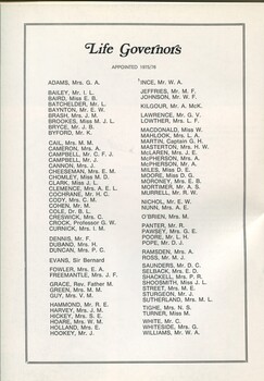 Life Governorships awarded during the financial year