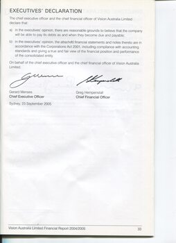 Corporate information including Declaration of Executives