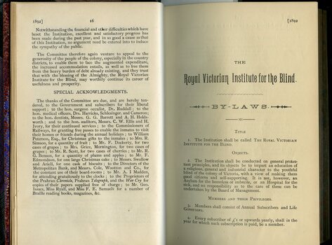 Board of Management report to public subscribers and Royal Victorian Institute for the Blind By Laws