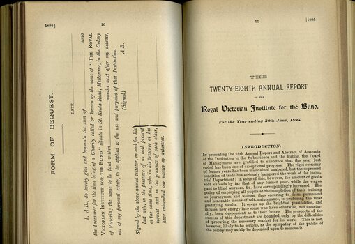 Form of Bequest and Board of Management report to subscribers