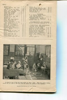 List of Public Subscribers with amounts tendered and picture of a classroom  with children playing and working