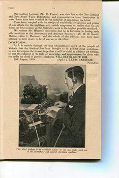 Board of Management report to public subscribers and picture of a male listening to a Dictaphone and typing