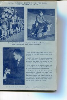 Pictures of children playing at St Kilda Road and Arthur McKay playing the piano