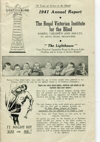 Front page of report to subscribers including pictures of babies and toddlers and illustration of RVIB lighthouse