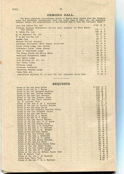 Receipts from Ormond Hall hire and Bequests