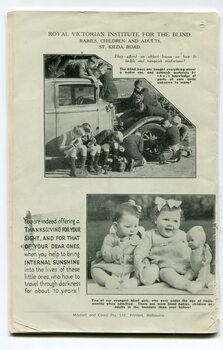 Picture of boys feeling their way around a motor car and two babies sitting on a rug and playing with toys