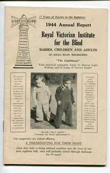 Front cover of report with picture of two toddlers in overalls walking outside