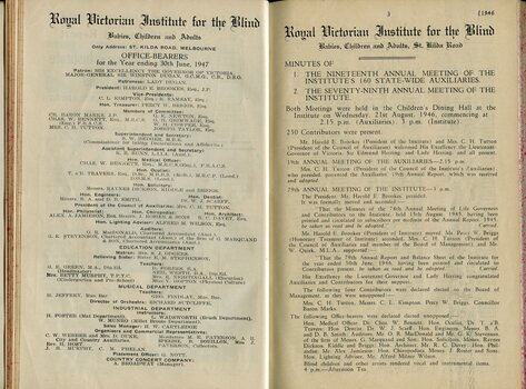 List of Main Office Bearers, including consulting medical staff and Patrons and Minutes of Annual General Meeting