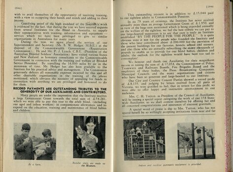 Board of Management report to Life Governors and subscribers, pictures of children holding a chicken, baby chick and stuffed wallaby and children using climbing and gym equipmentg