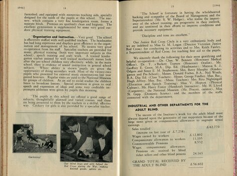 Board of Management report to Life Governors and subscribers and pictures of children gardening and boys making splints
