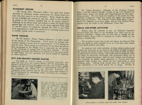 Board of Management report to Life Governors and subscribers and pictures of blind workers on the job