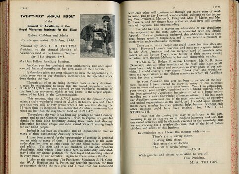 Report from the Council of Auxiliaries and picture of two girls playing with dolls and a pram