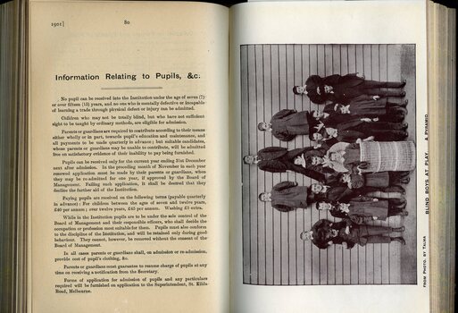 Information Relating to Pupils, etc and photograph of boys standing next to a wall
