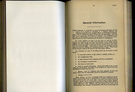 General information relating to the instruction of blind pupils and admission