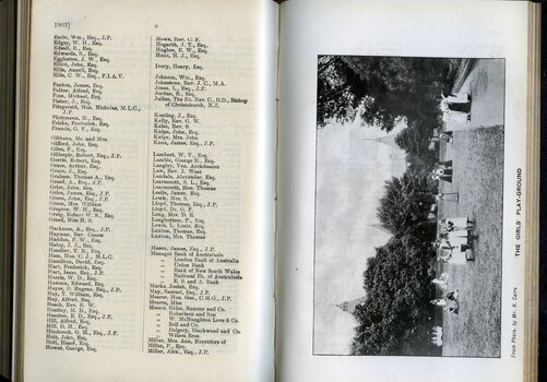 List of Life Governors awarded and photograph of girls playing in girls playground