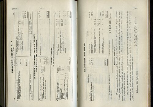 Balance sheet for the Endowment Account and Manufacturing Department
