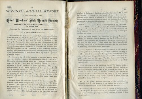 Annual report of the Blind Workers' Sick Benefit Society