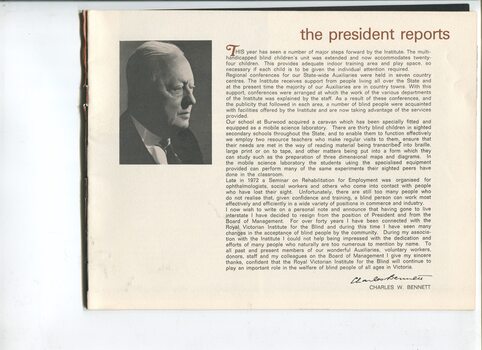 Portrait of Charles Bennett and president's report