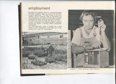 Employment update with pictures of a worker in a nursery and a man working as a carpenter