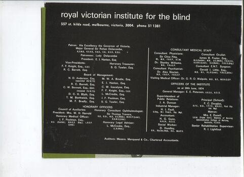 List of Main Office Bearers, including consulting medical staff and Patrons
