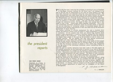 Portrait of E.J. Hanlon and President's report