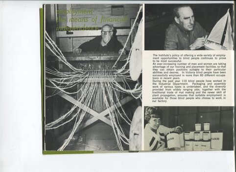 Update on employment and pictures of workers operating looms, making a toy boat and packaging kitchen cannisters