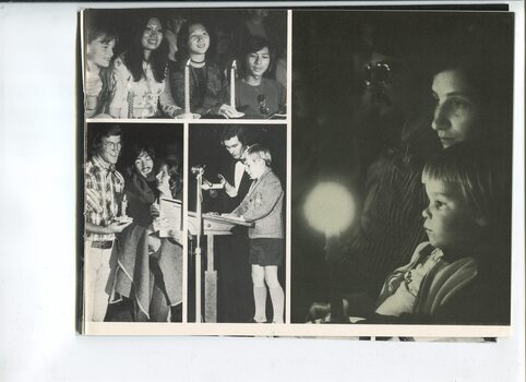 Pictures of various people in the crowd at Carols by Candlelight and a schoolboy on stage