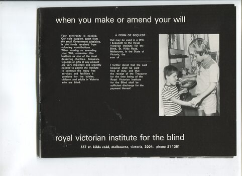 Form of Bequest and picture of an older boy helping a younger boy clean his teeth
