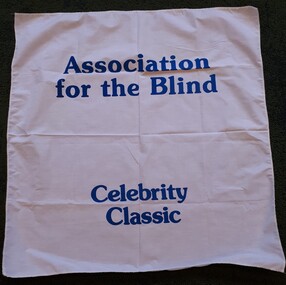 White cotton tablecloth with blue writing