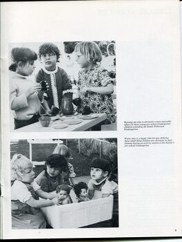 Girls playing with tea sets and dolls in baths at Sandy Robertson kindergarten